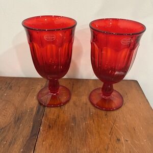 2 Noritake Provincial Ruby Red Pedestal Goblets 6.25", Japan Glasses